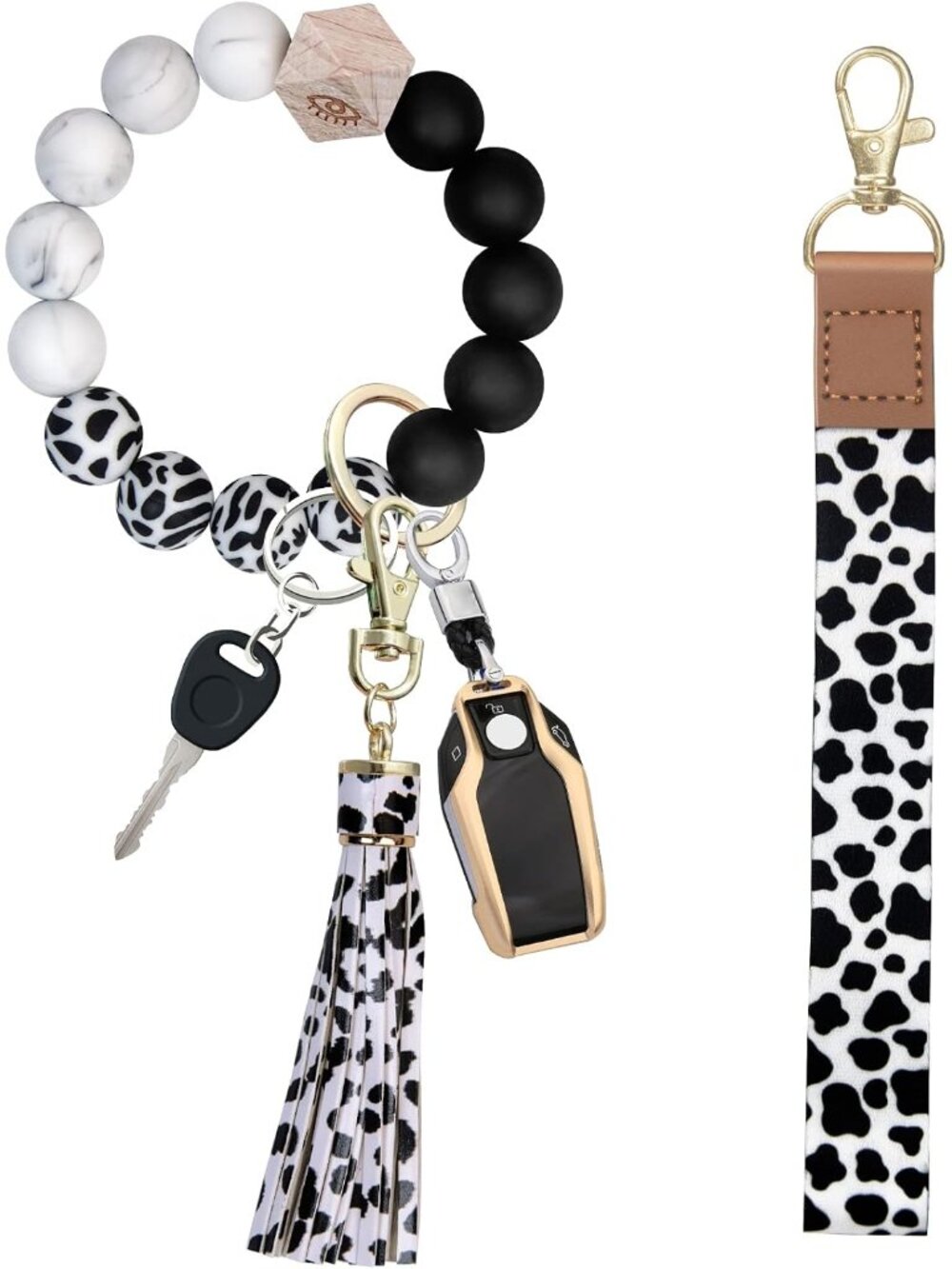 Bracelet Wristlet Keychain with Lanyard for Keys, Silicone Beaded Key Ring for W